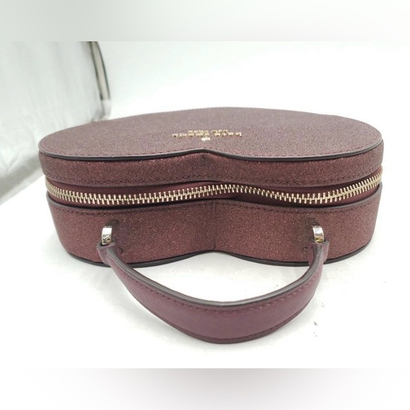 Kate Spade Glitter Heart-Shaped Top Handle Mini Bag in Burgundy - Picture 5 of 9